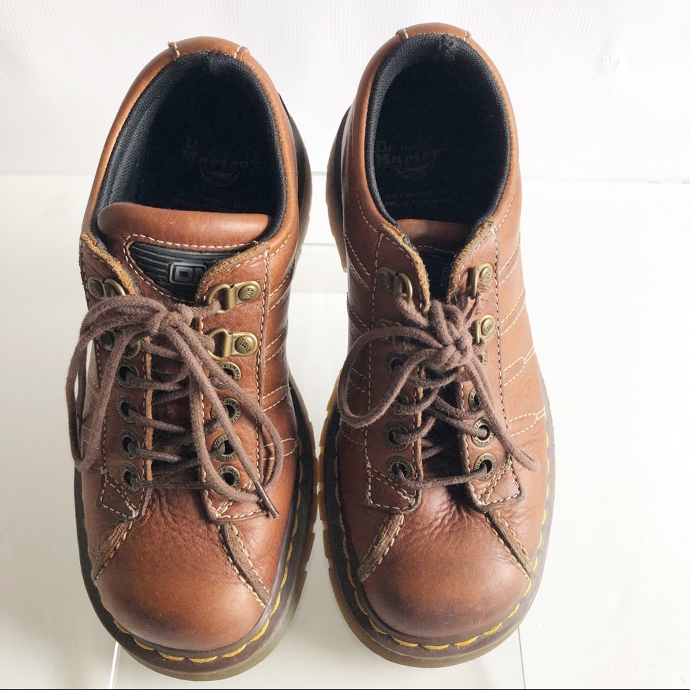 Vintage Cognac Leather Lace-Up Platform Shoes - Women's Size 7.5 - Picture 3 of 8